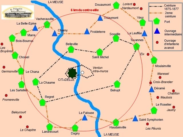 La carte de la Place de Verdun avec les forts et ouvrages.
